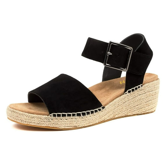 YDN Women Comfortable Open Round Toe Sandals Slingback Wedge Platform Low Heels Buckle Daily Outfit Dressy Shoes Size 7 Black