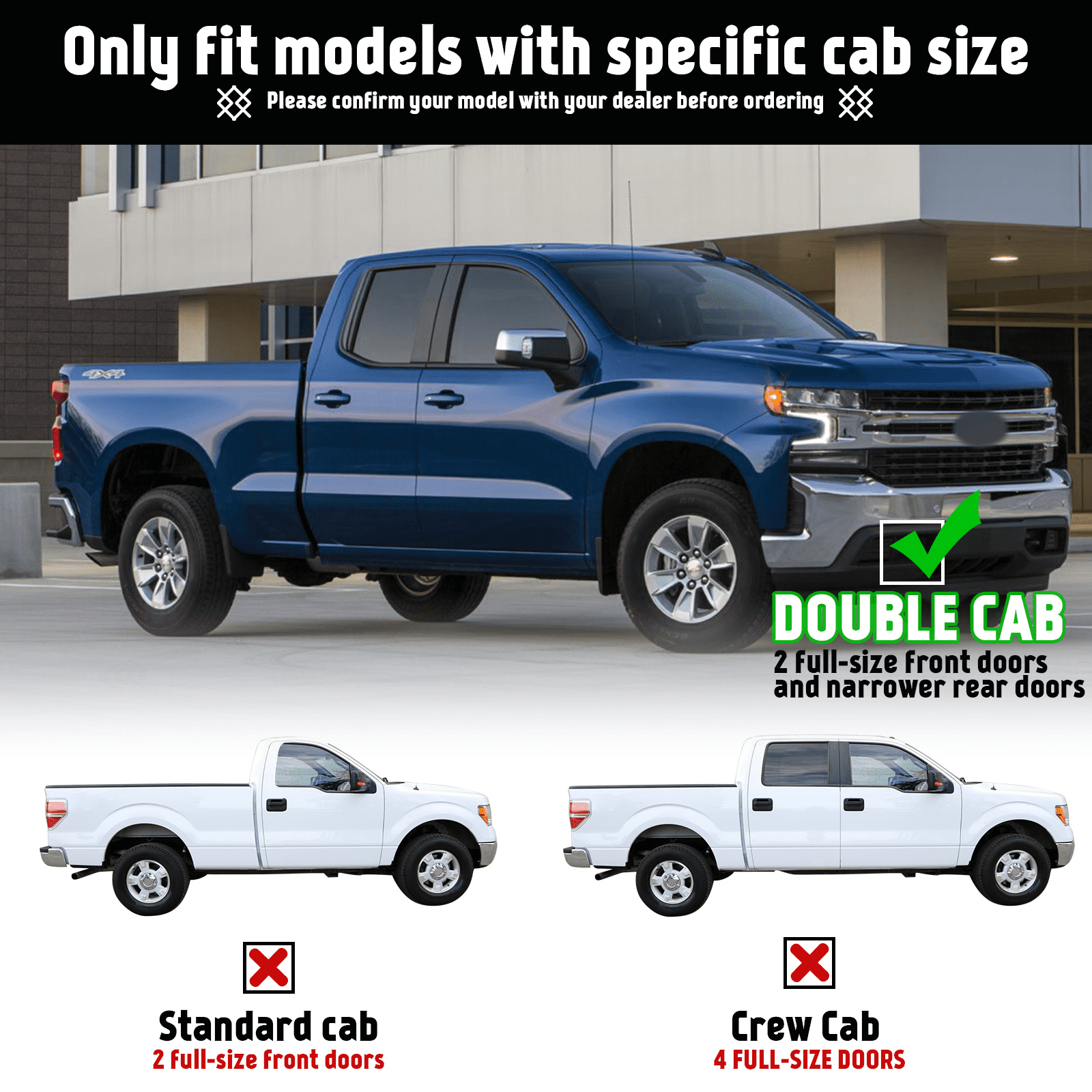 XTWEEX Running Boards Side Step Nerf Bar Fit 2019-2023 Chevy Silverado/GMC Sierra 1500 2020-2023 2500HD 3500HD Double Cab 6 inch Black Aluminum Alloy