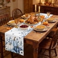 thumbnail image 2 of Fall Blue Pumpkins Table Runner - 60 Inch Long Thanksgiving Floral Rustic Eucalyptus Cotton and Linen Blended Dress Scarves Farmhouse Table Runner for Kitchen Dining, Coffee Table, 13" x 60", 2 of 8