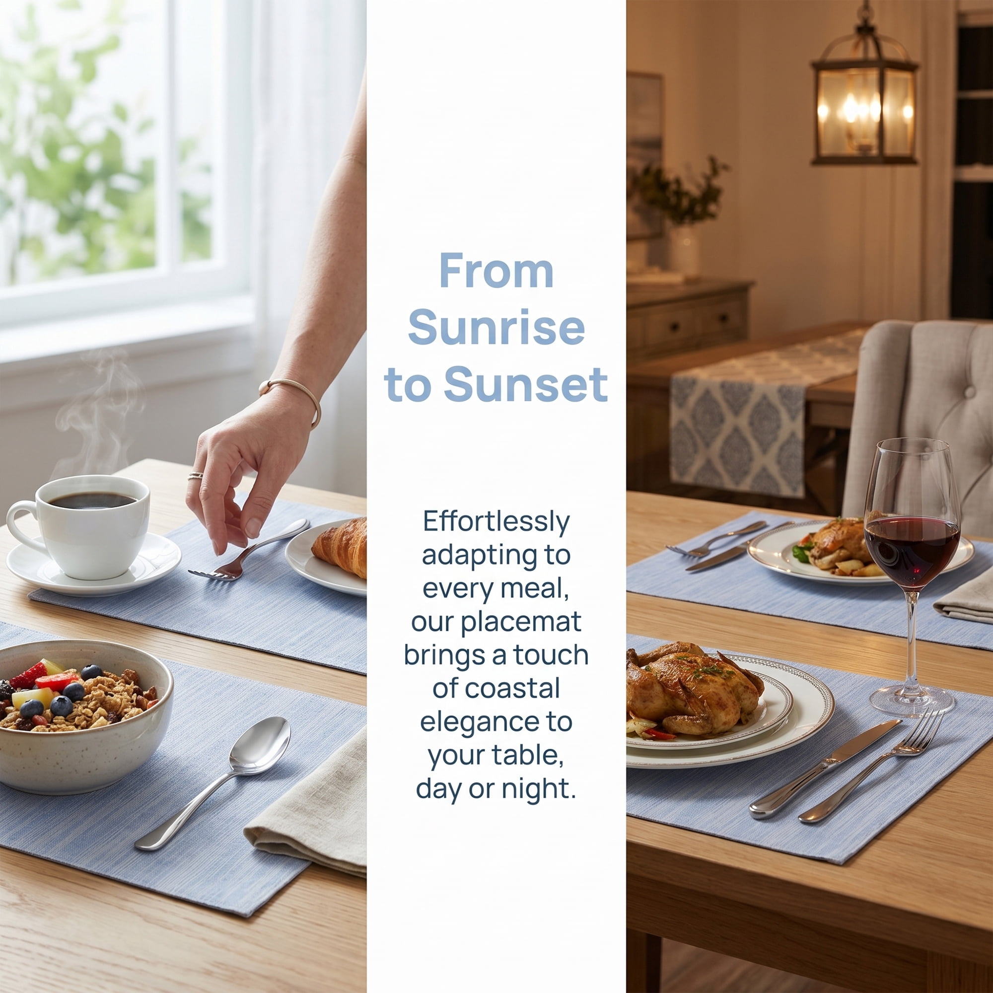 Unique Bargains 4Pcs Rustic Cotton Linen Blend Placemats Light Blue 15.7x11.8inch