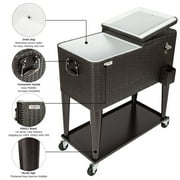 VINGLI 80 Quart Steel Rolling Ice Chest, Cooler Cart with Shelf, Bottle Opener