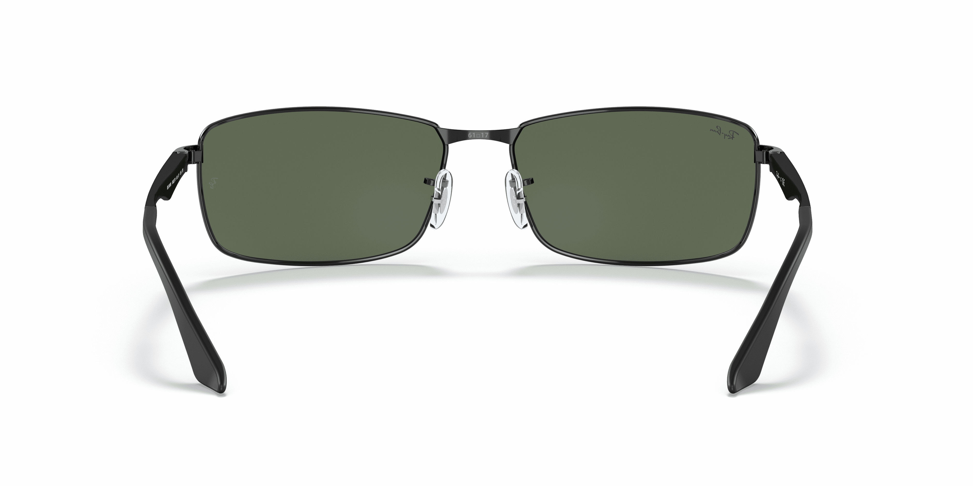 Ray-Ban RB3498 Rectangle Sunglasses, Sporty Square Eyeglasses with Case, Polished Black/Dark Green, Size 61