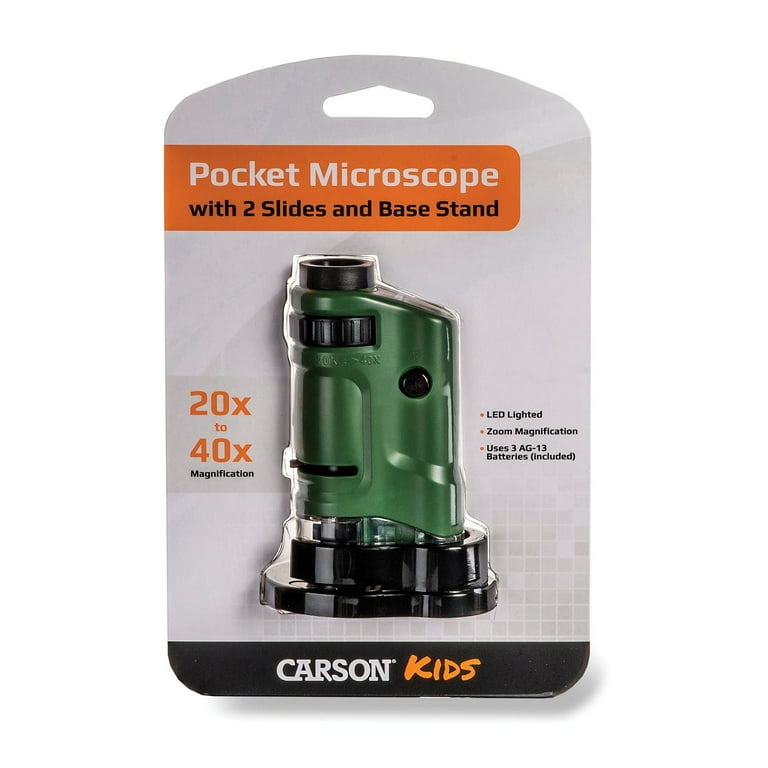 MicroBrite™ 20x-40x LED Lit Pocket Microscope with Slides and Base