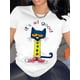 thumbnail image 1 of Funny Cartoon Cat Print Crew Neck T-Shirt, Casual Short Sleeve T-Shirt For Spring & Fall, Women's Clothing, 1 of 5