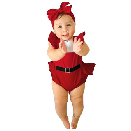 

18 Month Girl Overalls Romper+Headbands Bodysuit Baby Girls Backless Santa Christmas Girls Romper&Jumpsuit Scoop Neck Leotard Girls