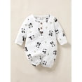 thumbnail image 2 of Kucnuzki Newborn Baby Boys Bodysuit 0-1 Months Round Neck Long Sleeves Rompers Fall Panda Print One-piece Jumpsuits Autumn White, 2 of 6