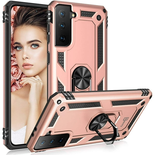 Coveron For Samsung Galaxy S21 5g Ring Case Kickstand Rugged Phone Cover Magnetic Car Mount Compatible Rose Gold Pink Walmart Com Walmart Com