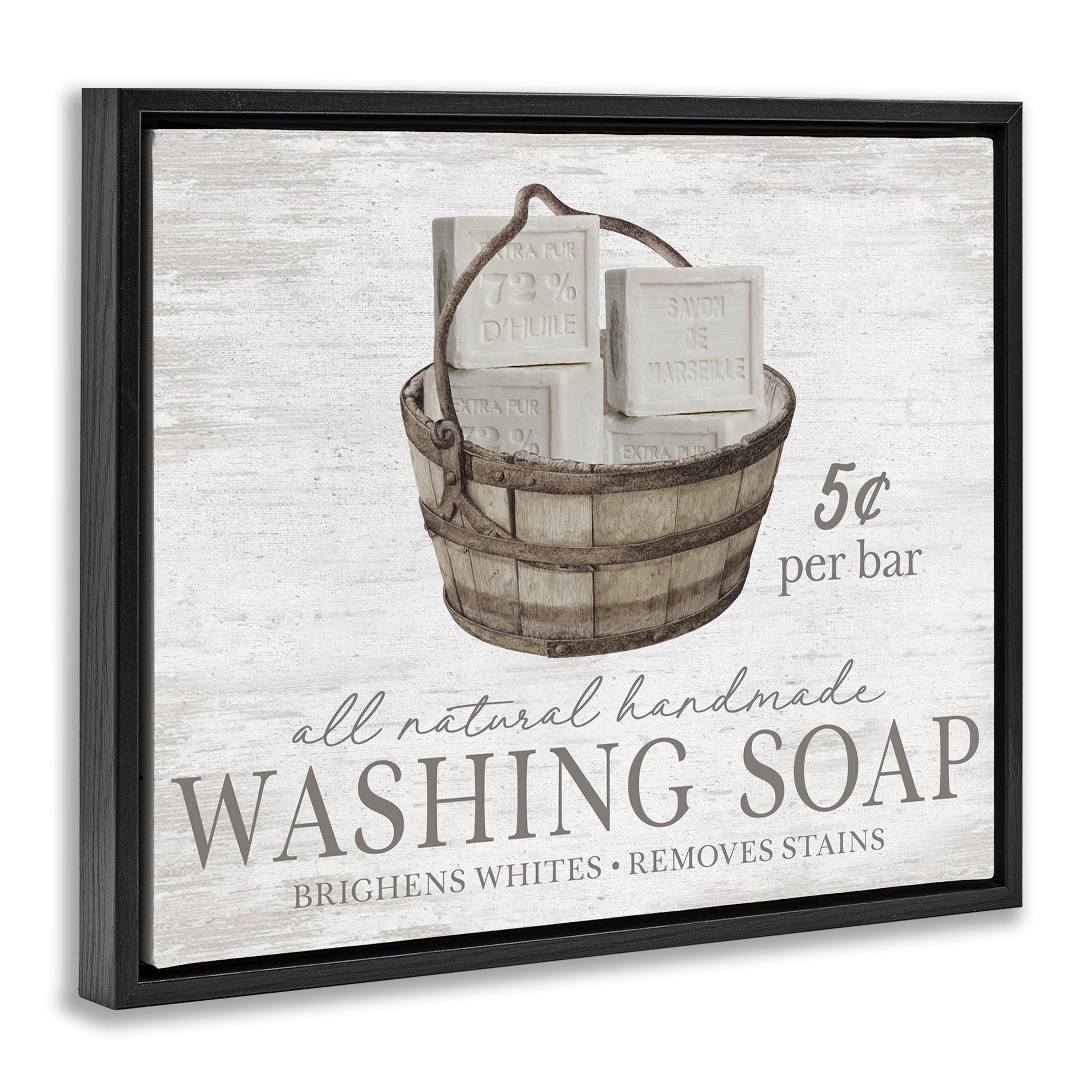 Stupell Industries Vintage Laundry Soap Typography Painting Black Floater Framed Art Print Wall Art, 21 x 17