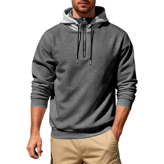 Frnrwgo Men's Hoodie Pullover Soft Stand Collar Loose Fit Solid Color Long Sleeve Hip Hop Streetwear Sweatshirt