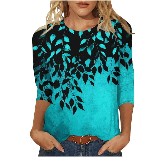 Tops de Verano 3/4 Mangas para Mujeres 2025 Impresa Camiseta Blusa Cuello Redondo Primavera Y Verano Top