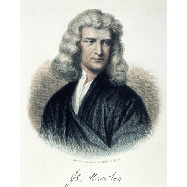 Sir Isaac Newton (1642-1727). Nenglish Physicist And Mathematician. Color Steel Engraving German