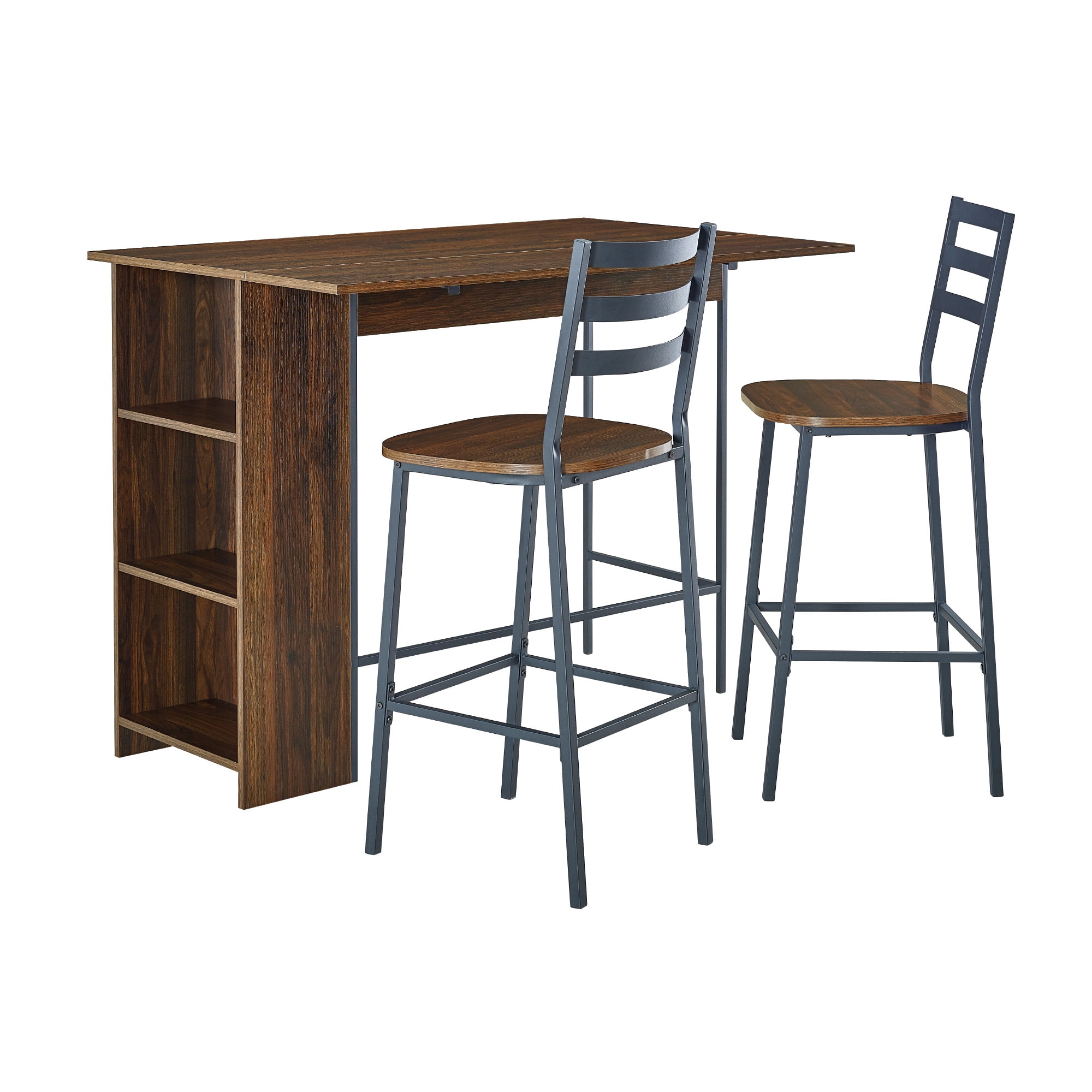 3-Piece Drop Leaf Dark Walnut Counter Height Dining Set by River Street Designs