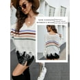 thumbnail image 6 of QAFOPEH Womens Striped Crop Sweater Deep V Neck Long Sleeve Fringed Knit Tops, 6 of 7