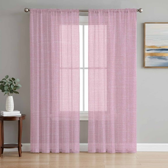 Sheer Curtains 72 Inches Long 2 Panels Set for Bedroom, Pink Burlap Texture Semi Sheer Curtains for Windows, Farmhouse Vintage Pink Voile Window Treatments Rod Pocket Curtain