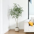 thumbnail image 5 of 5ft Fake Ficus Tree with Oval White Planter, Pre Potted Faux Greenry Plant for Home Decor Office House Living Room Indoor Outdoor, Big Fake Plants Fake House Plants, 5 of 8