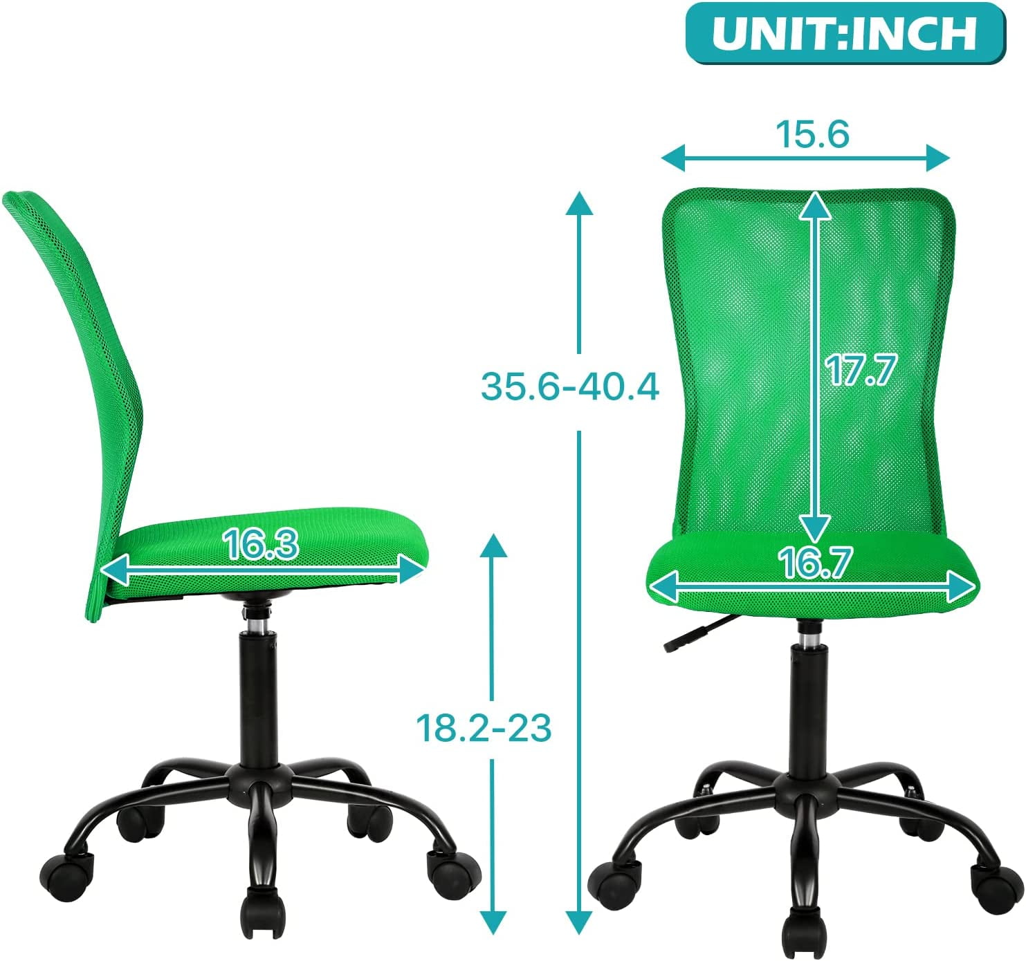 NiamVelo Executive Office Chair Armless Computer Chairs Adjustable Desk Chair with Lumbar Support for Teens Adults, Green