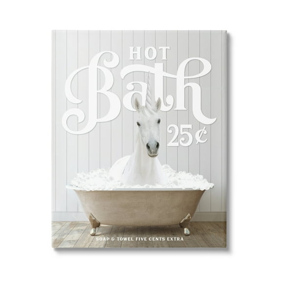 Stupell Industries Vintage Bathroom Unicorn Animals & Insects Painting Gallery Wrapped Canvas Print Wall Art, 16 x 20