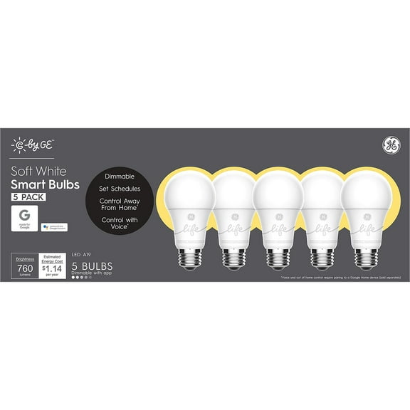 9.5W (60W Replacement) C by GE C-Life Soft White Smart Bulbs (5 LED A19)
