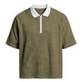 thumbnail image 6 of BVnarty Men's Summer Waffle Knit Raglan Short Sleeve Zip Lapel Top Relaxed Fit Casual Outdoor Street Daily Fashion Tee Army Green L, 6 of 7