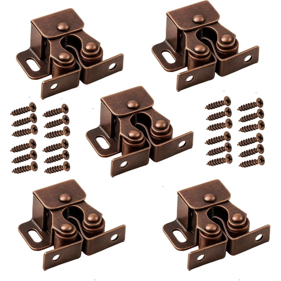 5 Pack - Double Roller Catch Door Latches for Cabinets and Cupboards, Metal Roller Catches with Screws