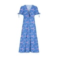 thumbnail image 3 of SMihono Robe Maxi Bohème d'Été pour Femmes Grande Taille 2023 Robe Bohème Nœud devant Col en V Profond Manches Courtes Florale à Volants Décontractée Soirée Plage Robe Maxi Plage Robe d'Été, 3 of 4