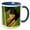 Blue/White, variant on 3drose, Quirky Painting of a Praying Mantis Peeking from Behind Foliage, 15oz Two-tone Red Mug