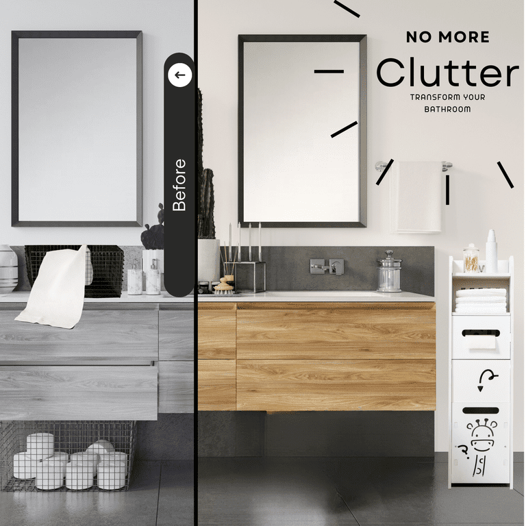 DECOMIL Bathroom Storage Cabinet With Doors - White, Compact Organizer With Shelves