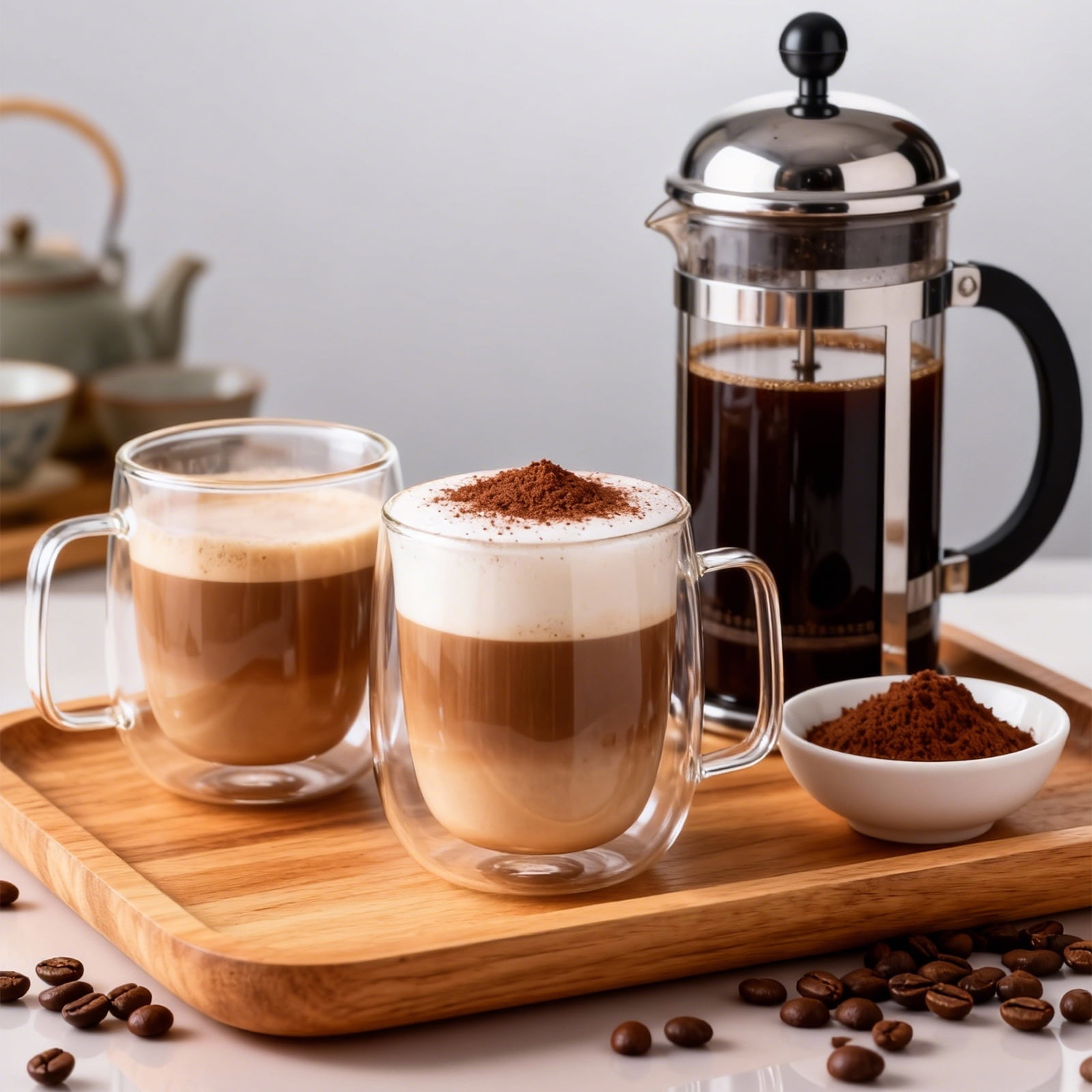 Double Walled Glass Coffee Mugs,14oz,Large Espresso Cups with Handle,Set of 4 Clear Glasses ,Tea Latte Cappuccino Mug ,Glassware