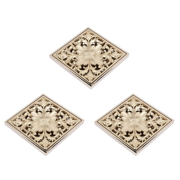 3X Gold Square Floor Drain Shower Ground Drainer with Strainer Filter Drainage Clean for Bathroom Washroom