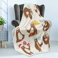 thumbnail image 4 of Sloth Soft Flannel Fleece Throw Blanket, Funny Sluggard Animal Character Different Poses Lazy Cartoon Mammal, Cozy Plush for Indoor and Outdoor Use, 50" x 60", Brown Pale Pink Blue, by Ambesonne, 4 of 5