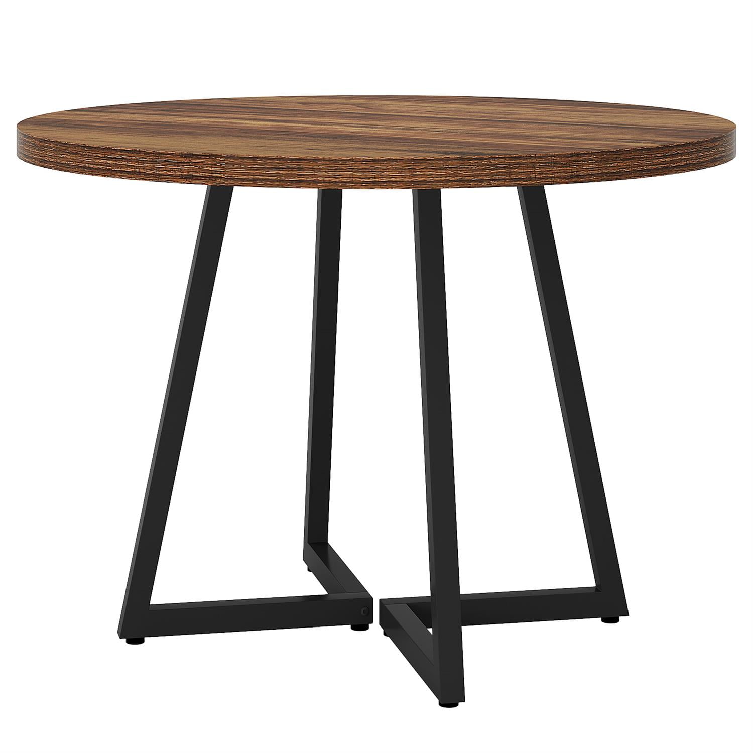 Demi Bonn 31" Rustic Round Dining Table, Wooden Top with Metal Base for Home, Family Dining, Sturdy & Elegant, Brown