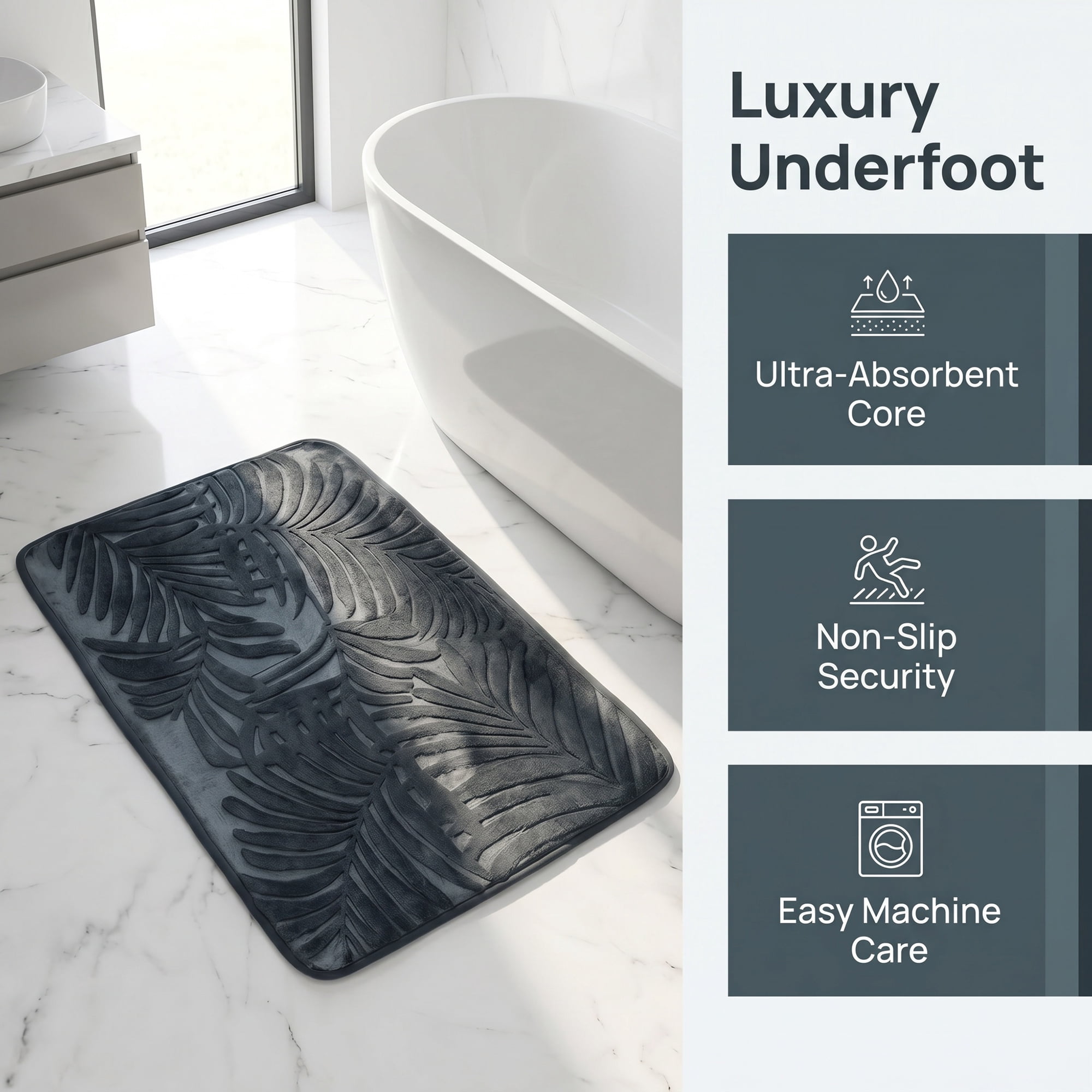 Unique Bargains Non Slip Absorbent Microfiber Plush Shaggy Bath Mat Dark Gray 24" x 16"