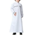 thumbnail image 6 of KAUOD Kids Muslim Midi Thobe Crew Neck Soft Pullover Abaya Robe with Pockets Button Front Plain Long Sleeve Thobe Clothes, 6 of 8