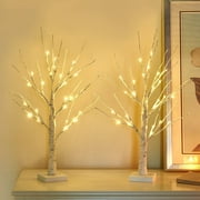 Vanthylit Set of 2 24LT 2FT White Birch Tabletop Bonsai Tree Lights with Timer for Christmas Easter Party