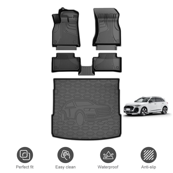 All Weather TPE Floor Mats and Cargo Liner Fit for Audi Q5 SQ5 2018-2023, Original Design Custom Fit 1st & 2nd Row Full Set Car Floor Liners Trunk Mat