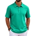 thumbnail image 2 of Qwertyu Men's Polo Shirts Short Sleeve Cotton 3 Buttons Golf Classic Fit Casual Performance T-Shirt Dark Green S, 2 of 8