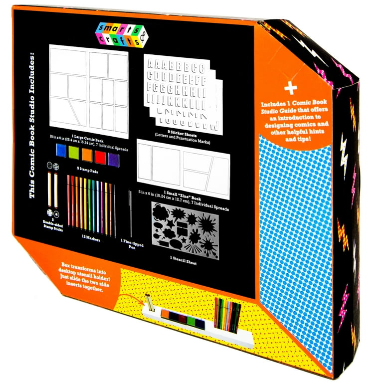 Smarts & Crafts Unisex Make Your Own Comic Book Studio Kit, 33 Pieces, Unisex, Kids & Teens, Size: 9.38 inch H x 11.25 inch W x 2.63 inch D
