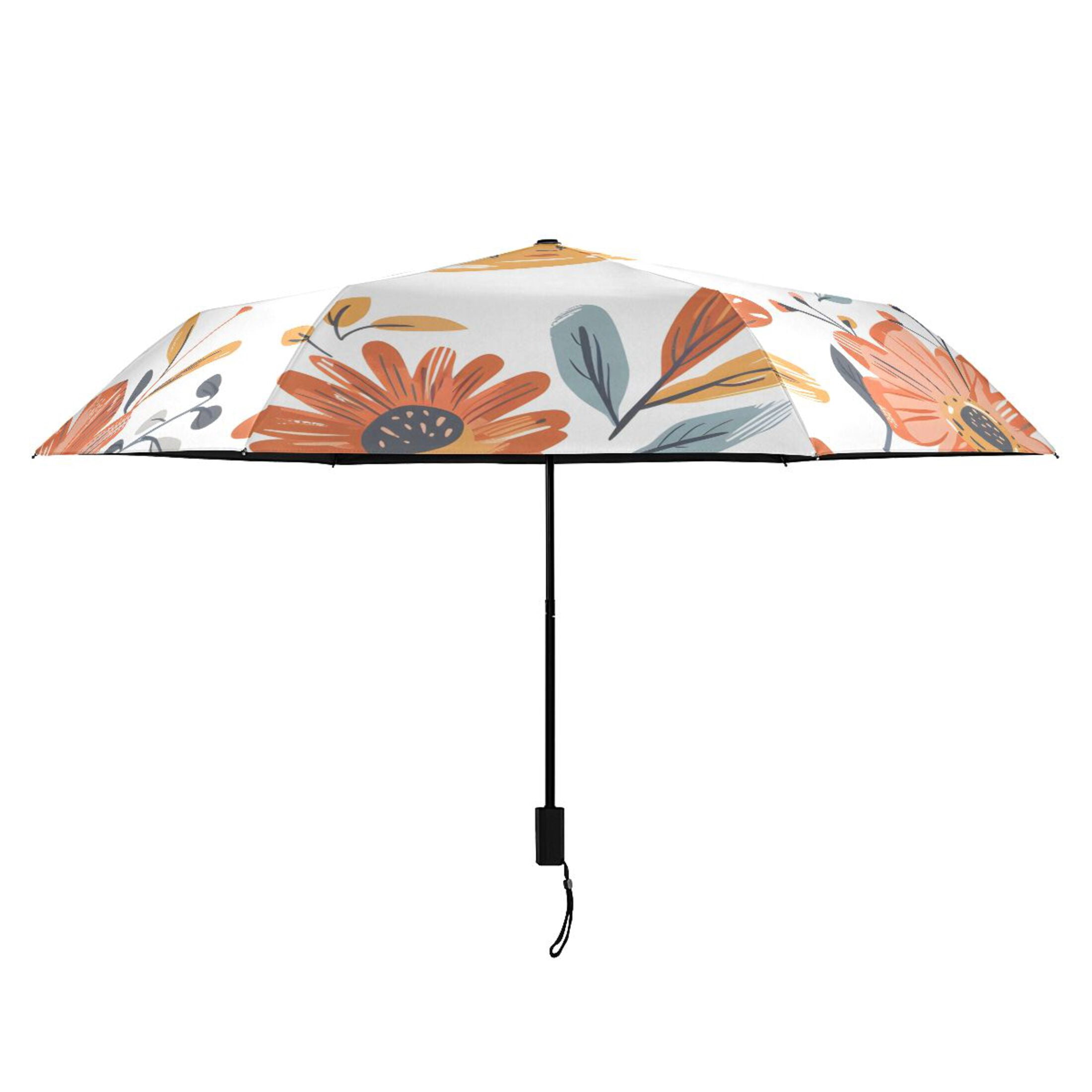 Cup with Flowers Compact Sun Umbrella Windproof Travel Umbrellas for Rain Strong Portable UV Protection