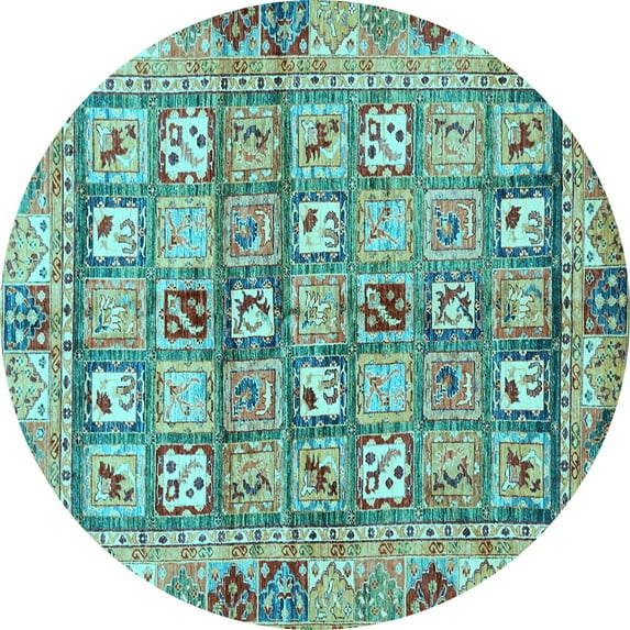 Ahgly Company Indoor Round Abstract Light Blue Modern Area Rugs, 8' Round