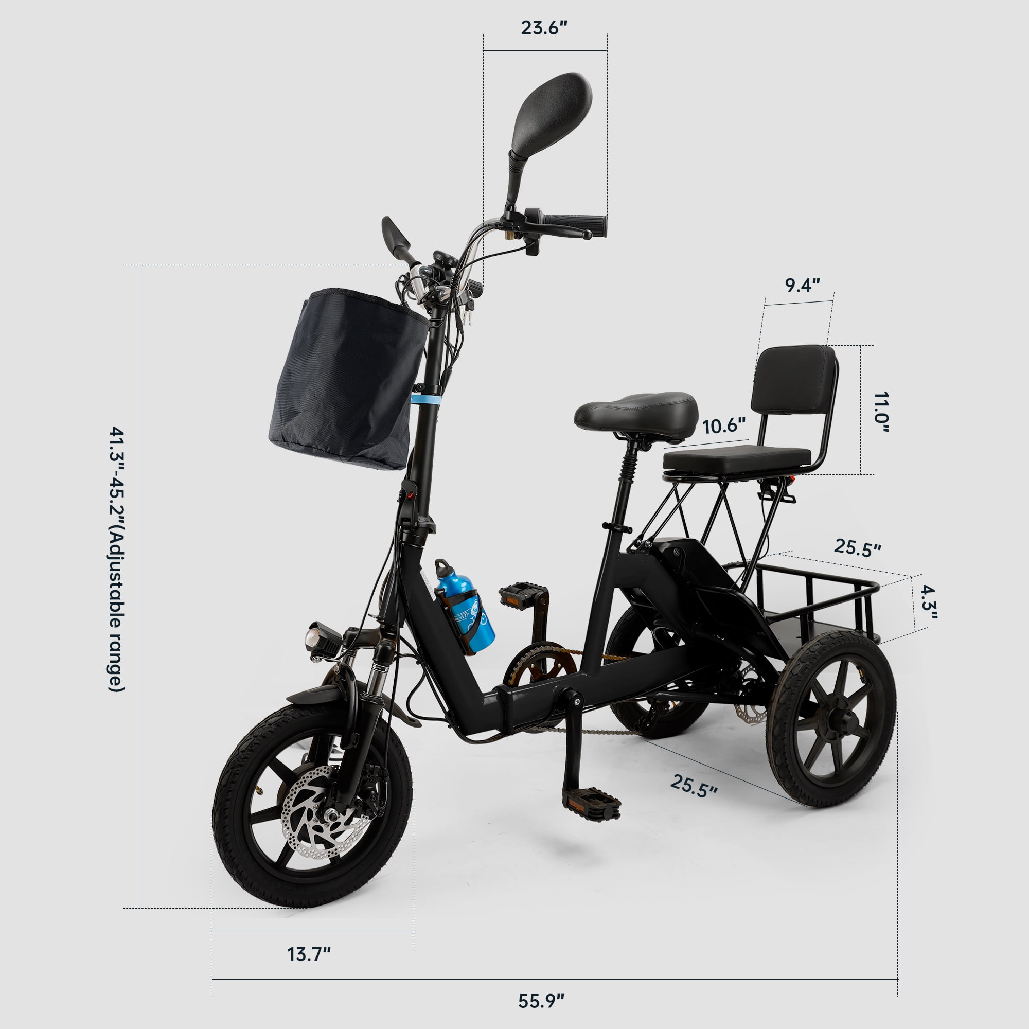 ARTUDATECH Foldable 3 Wheel Electric Tricycle 350W 48V Electric Trike with Front & Rear Basket for Men Women Adult Senior Black UL2849
