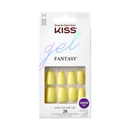 KISS Gel Sculpted, Press On Nails, Get Real, Yellow, Medium Square, 28 Count