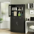 thumbnail image 7 of 71 Inch Tall Metal Garage Storage Cabinet, Display Cabinet with Glass Doors, 2 Drawers & 2 Adjustable Shelves, Lockable Garage Organizer, 7 of 7