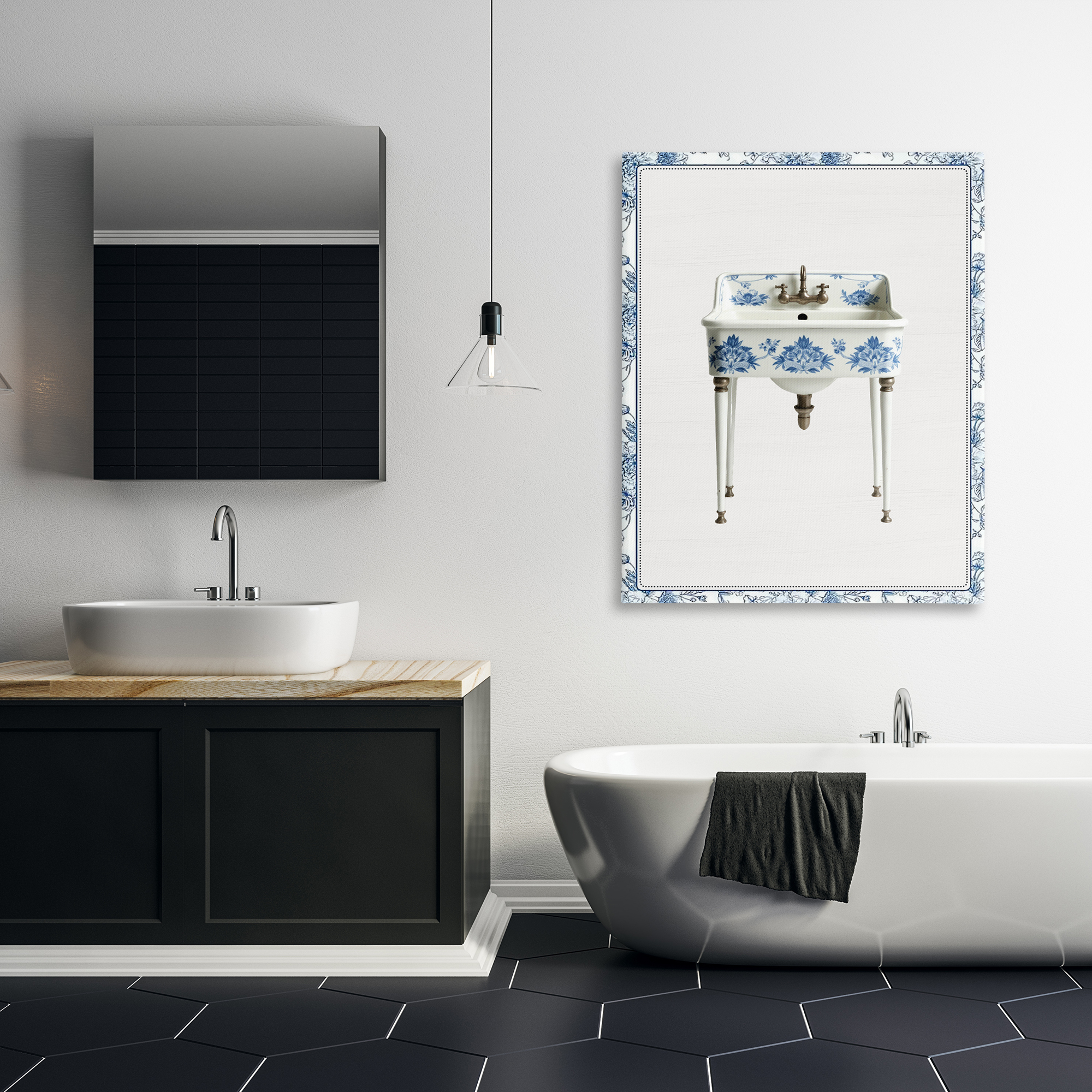 Vintage Chinoiserie Sink Canvas Wall Art, design by Lettered and Lined
