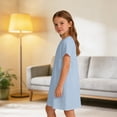 thumbnail image 4 of CCRFTGI Linen Short Sleeve Summer Dress for Child Girls Size 10-12 Casual 2026 A Line Skater Dress Loose Fit Holiday Girls Clothes Fashion Dresses Sky Blue 5-6 Years, 4 of 9