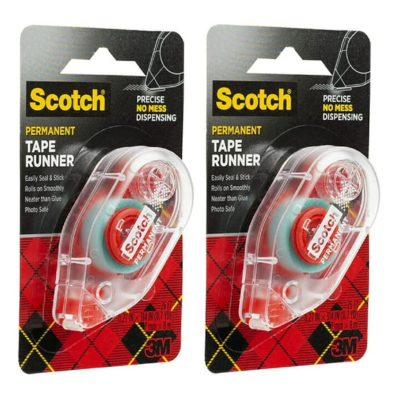 Scotch Double Sided Adhesive Roller 0.27 in x 26 ft Micro Dot Pattern, 2 Pack