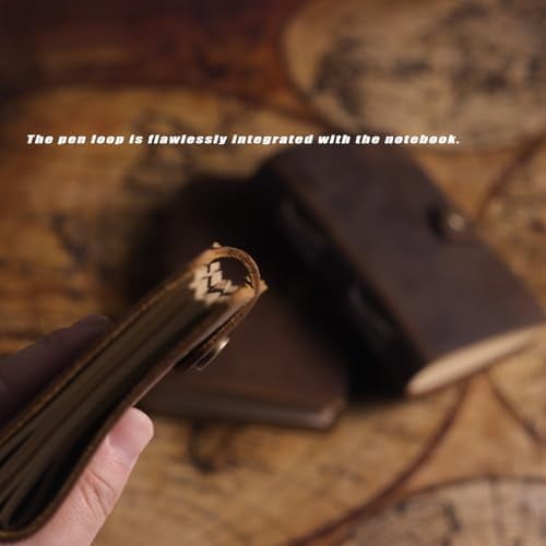 Pocket Notebook with Pen,Genuine Leather Journal Mini Notebook Small Unlined Notepad for Women Men