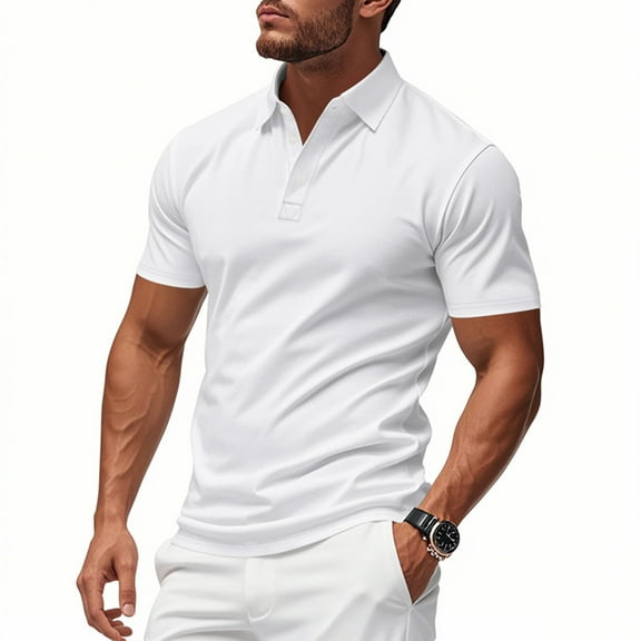 Business Casual Golf Shirts for Men Short Sleeve Button Collared Tshirts Shirt Mens Pullover Slim Solid Color Breathable Athletic Workout Tees Tops