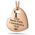 thumbnail image 2 of Solid 14K Rose Gold Heart w/Cross Cut Out- 1 Cor 13:8 by Shields of Strength, 2 of 4