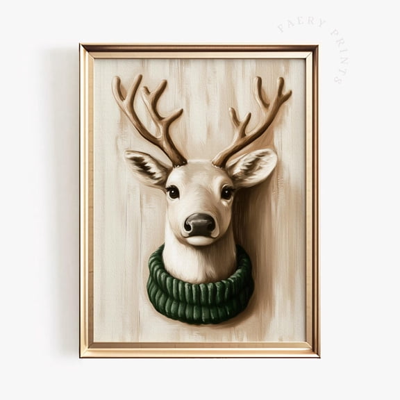 Vintage Reindeer Emerald Green Christmas Wall Art Poster