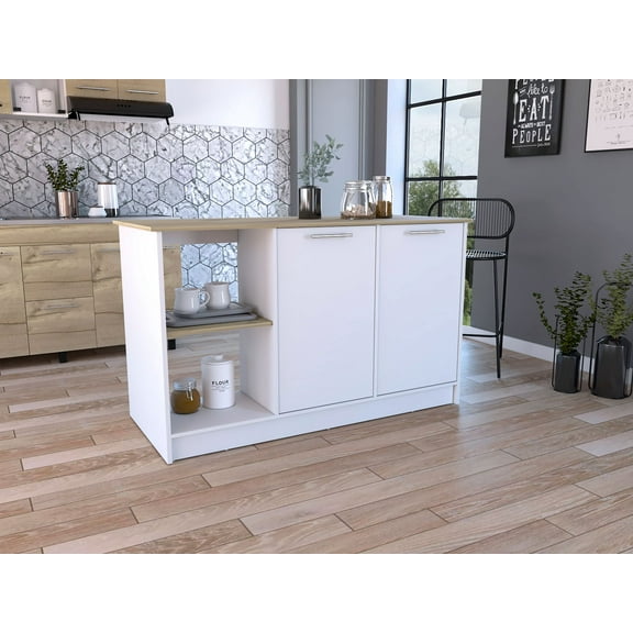 Boahaus Lorient White Painted Kitchen Island, Assembled Product Height 35 in